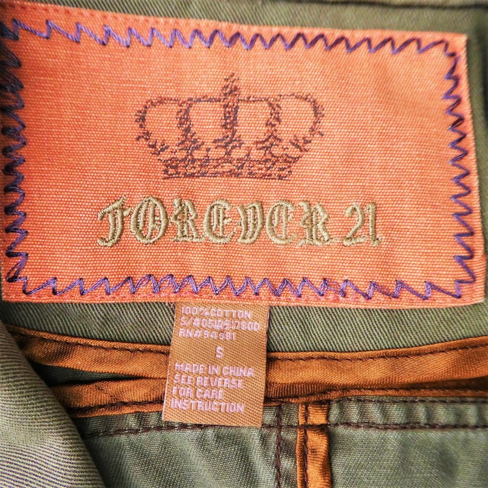 Vintage Military Khaki Jacket Cotton Belted Fitted Puff Sleeves Patches Star S - Picture 5 of 6